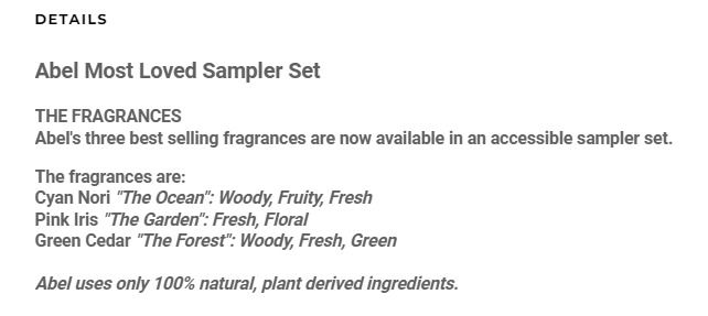 Abel Most Loved Sampler Discovery Set 3x2ml 1. Cyan Nori 2. Green Cedar ...
