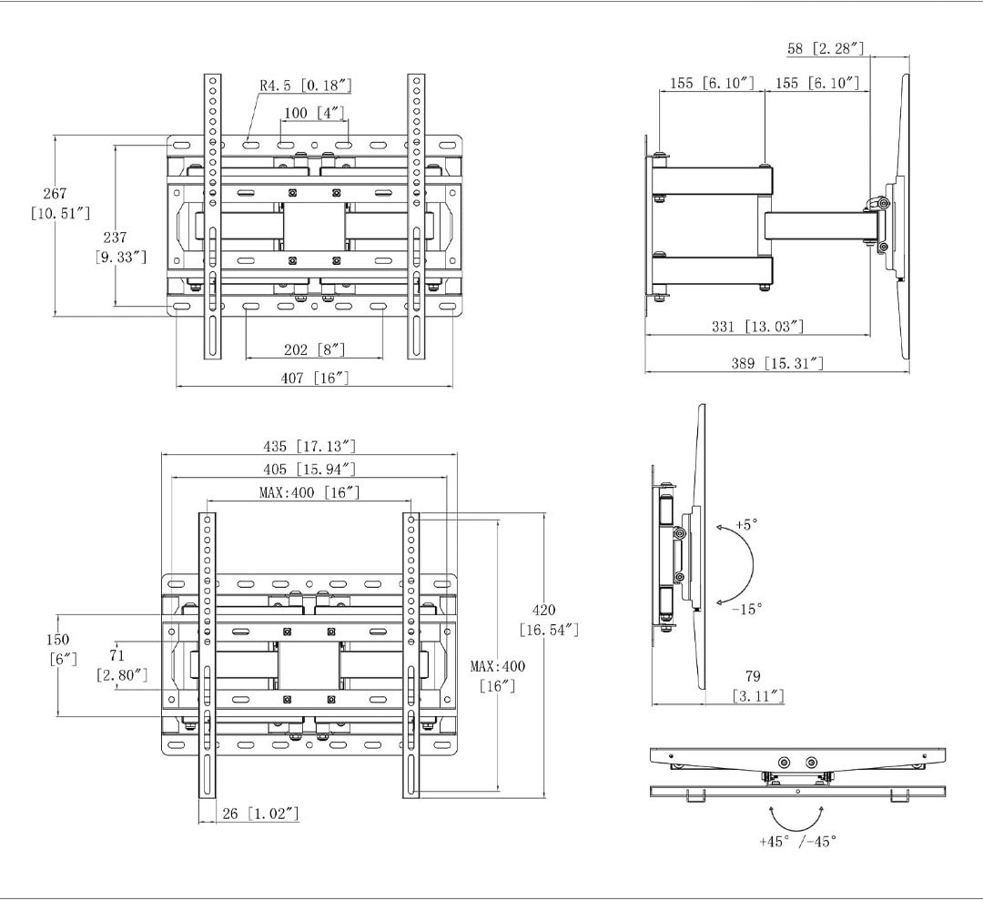 Amazon Brand Eono TV Bracket Wall Mount Swivel and Tilt for Most 26