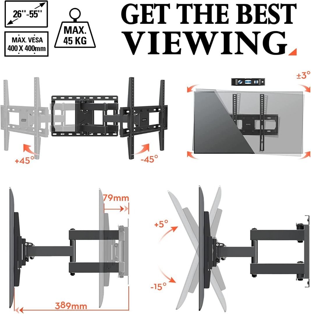 Amazon Brand Eono TV Bracket Wall Mount Swivel and Tilt for Most 26