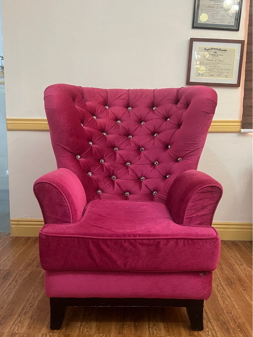 Armchair Magenta color Velvet Fabric Furniture Home Living