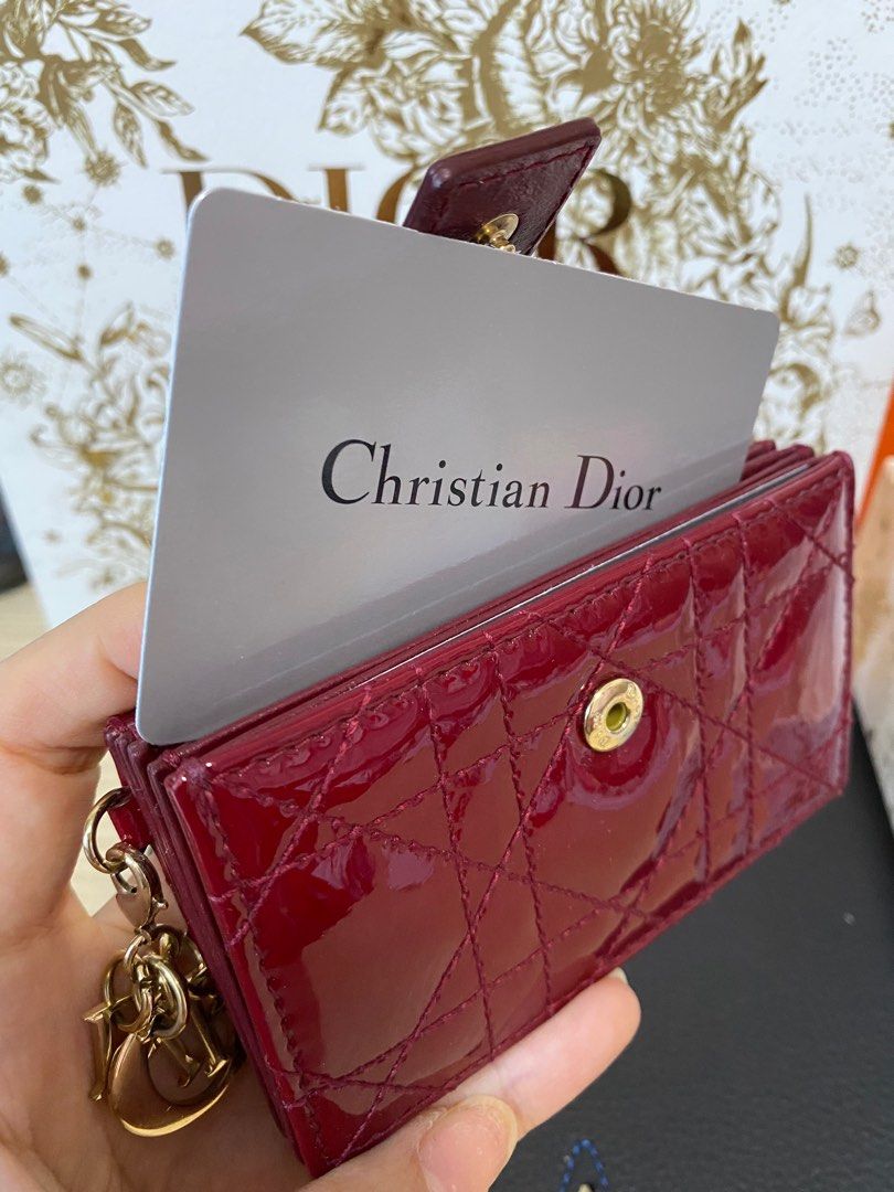 Authentic Dior 5 Gusset Card Holder - Patent Red