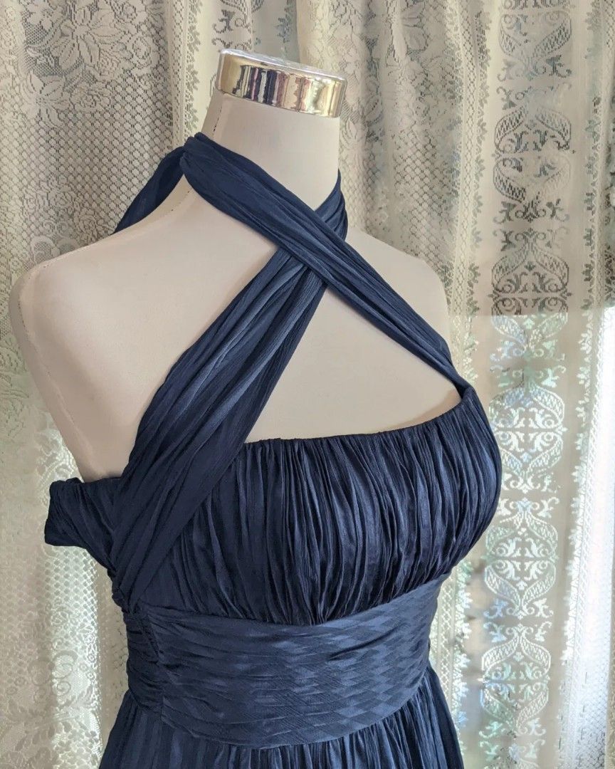 BCBGmaxazria navy blue cocktail silk dress sleeveless Women s