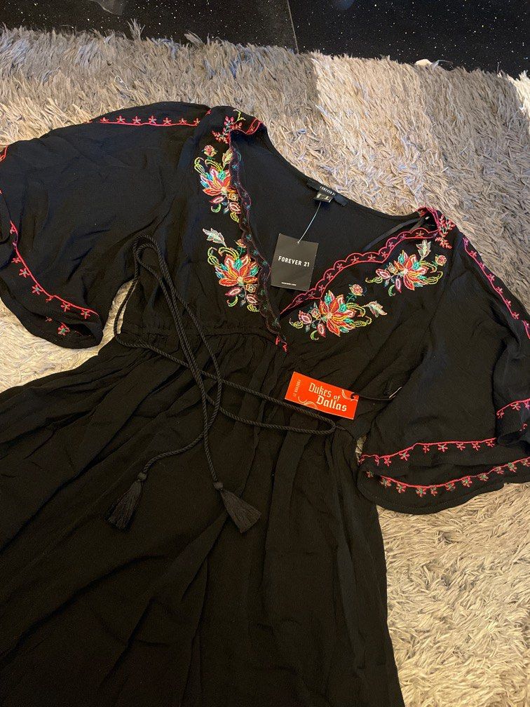 Black floral woven dress