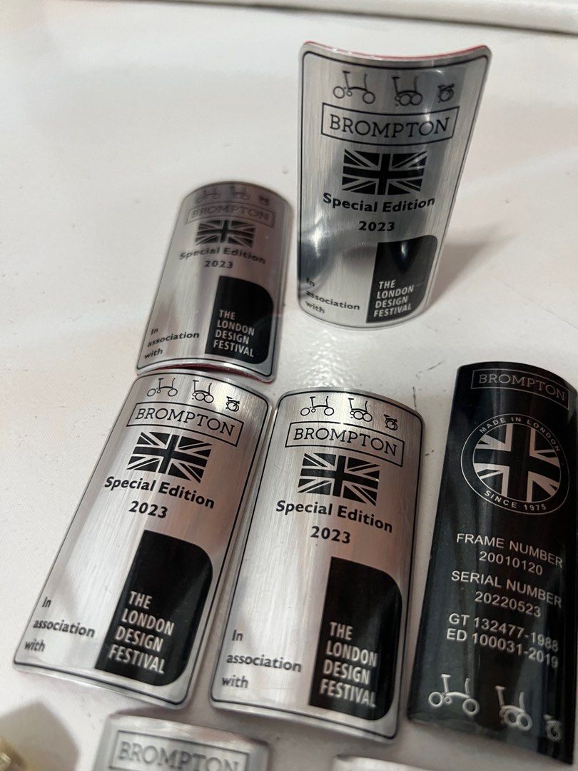 Brand new brompton frame number silver and black steel sticker, Sports