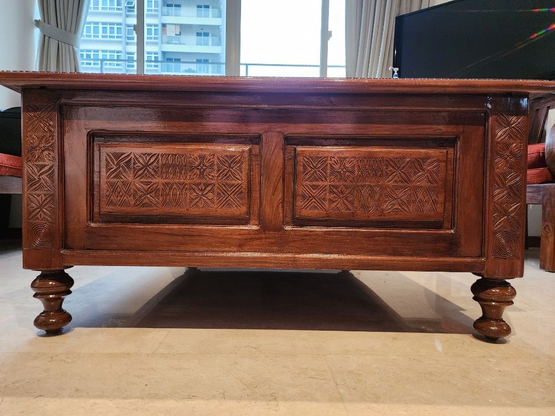 Burmese Teak Wood Glass top centre table, Furniture & Home Living