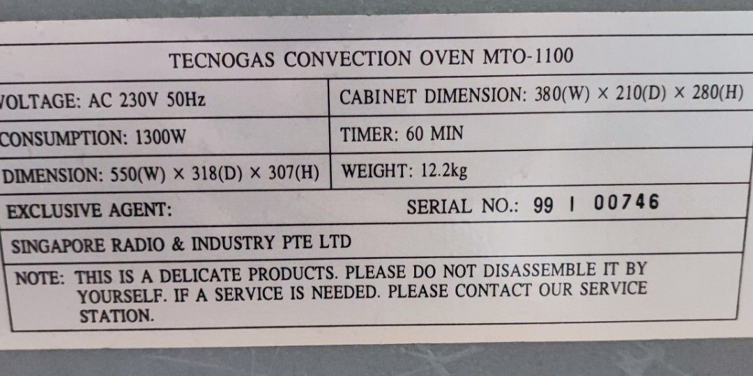 Cheap clearance oven Tecnogas turbo air convection oven, TV & Home