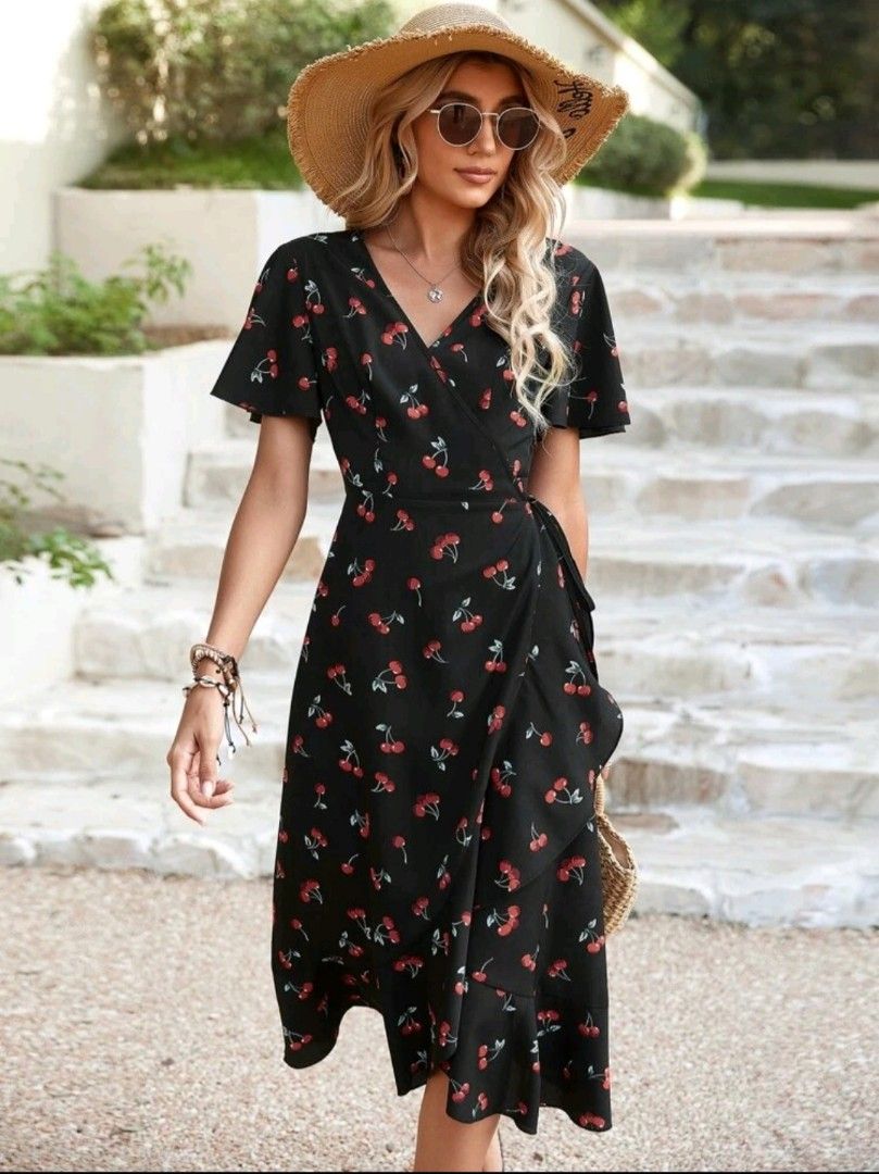 Cherry print best sale wrap dress