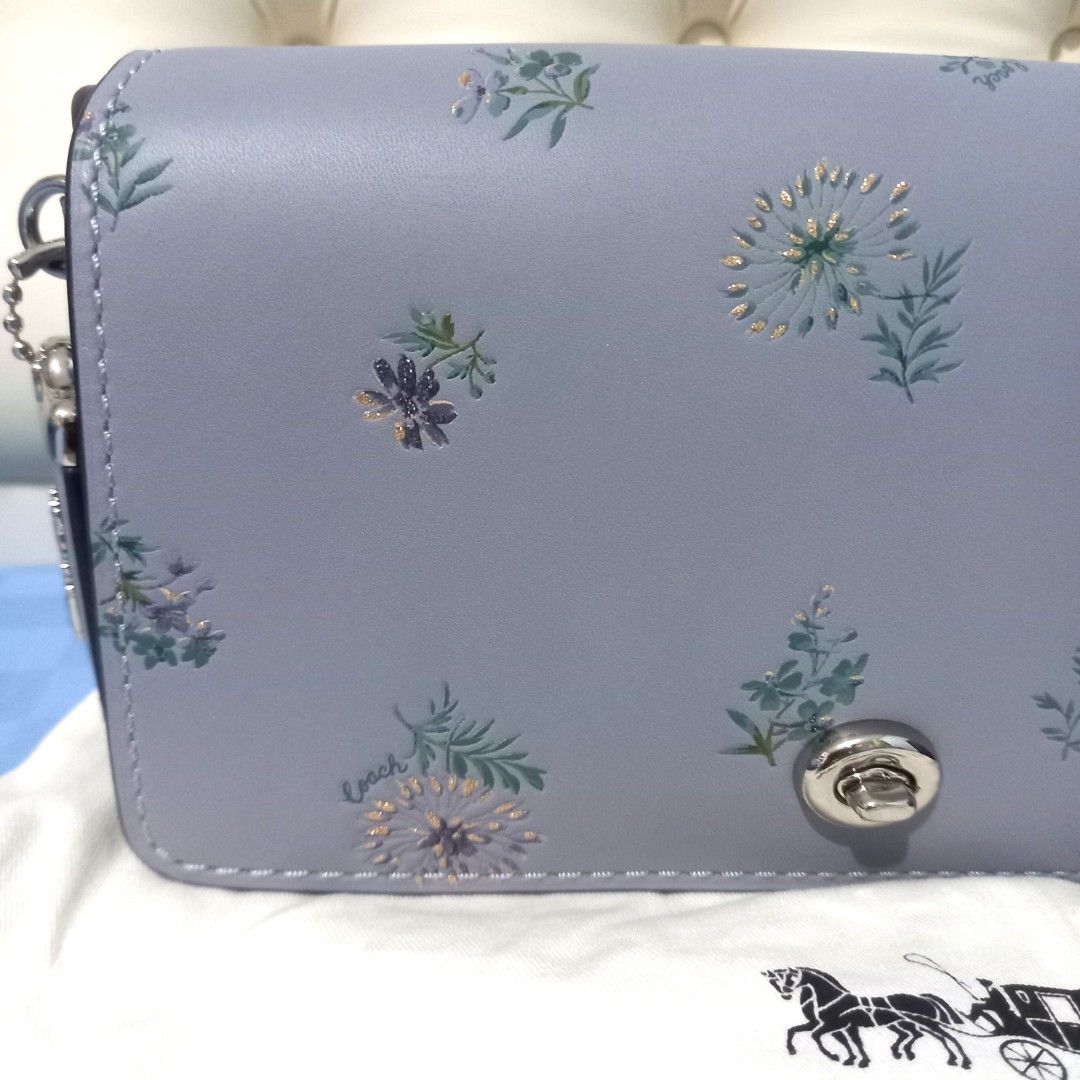 Coach Dinky Blue Meadow Prairie Print Crossbody Bag Wallet authenctic ori