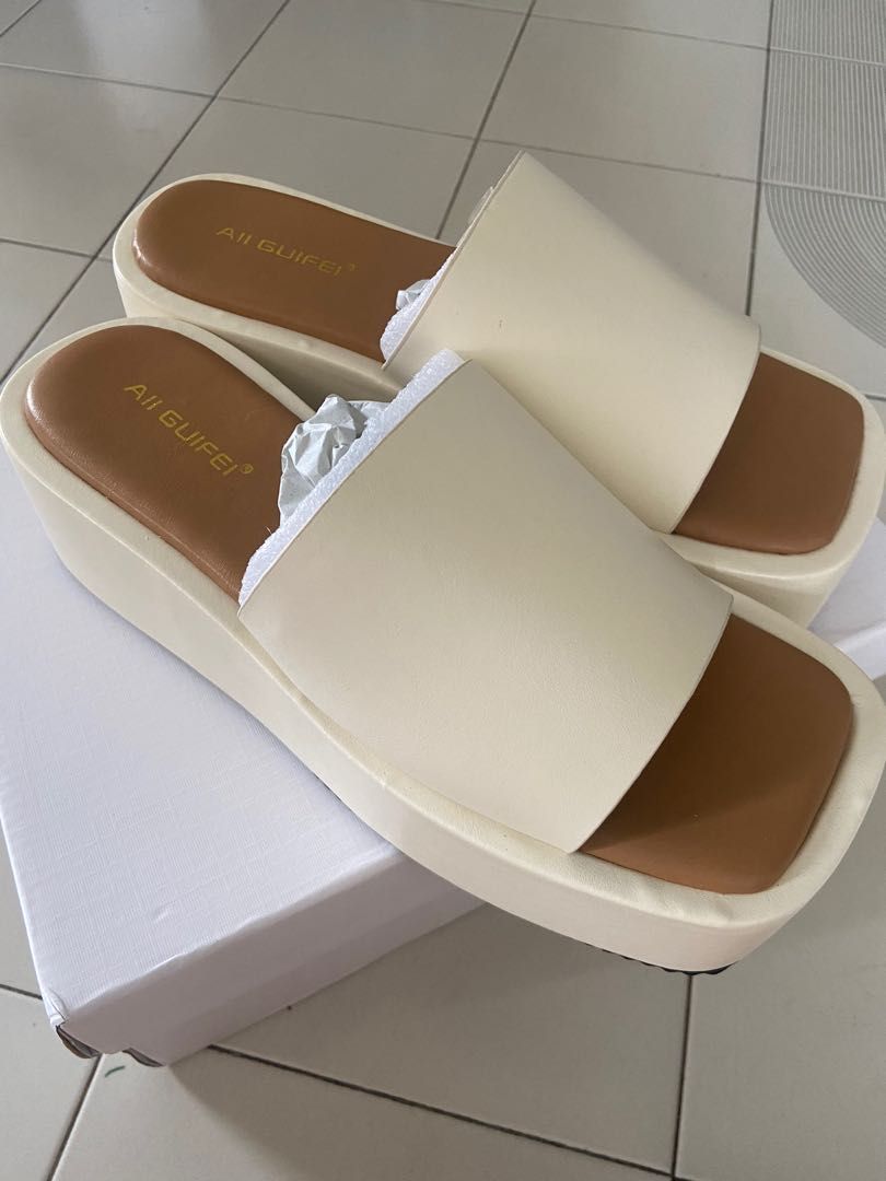 platform cream sandals
