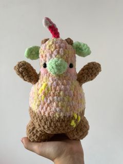 crochet amigurumi pear cow plushie handmade chunky yarn