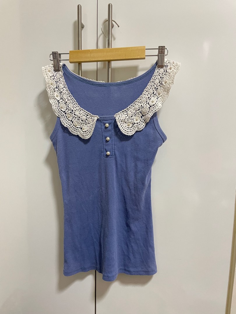 Crochet blue top, Women's Fashion, Tops, Sleeveless on Carousell