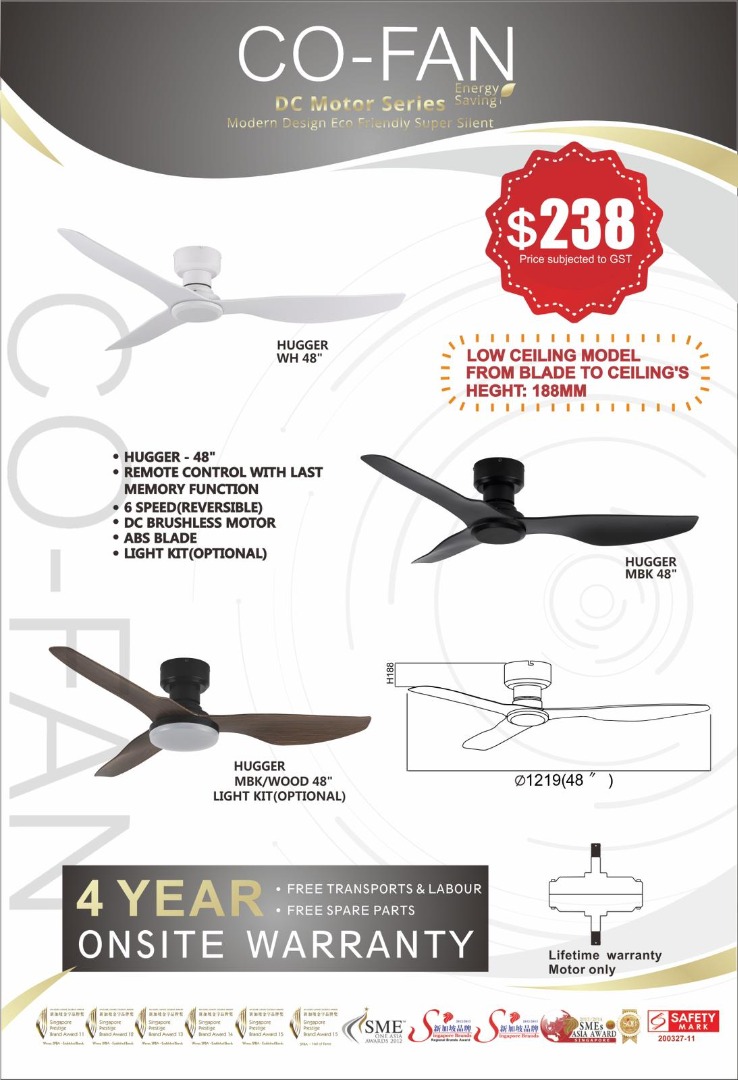 Fanco Cofan Hugger 48" hugger series ceiling fan, Furniture & Home
