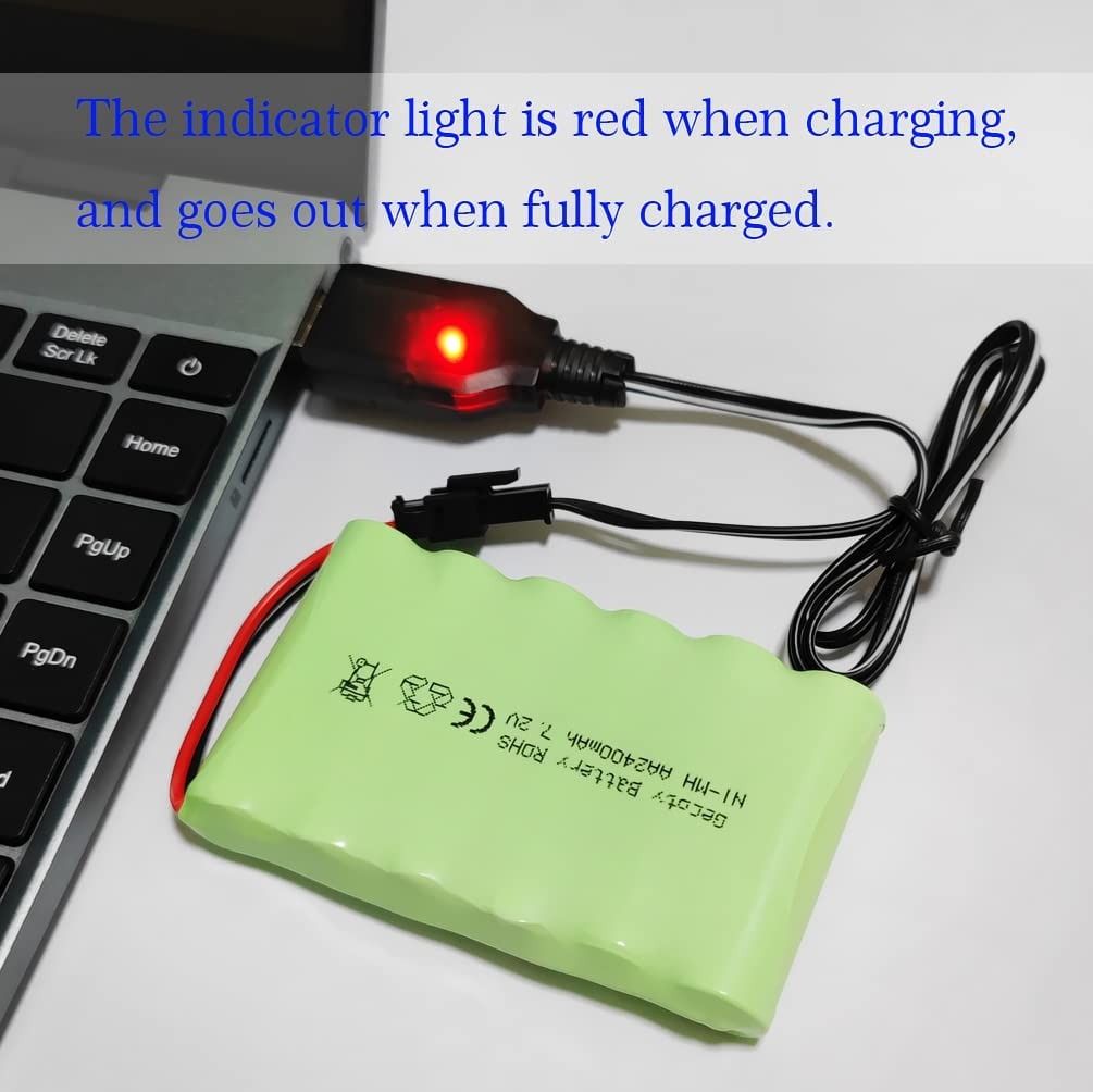 Gecoty 7.2V 2400mAh Ni-MH AA Battery Pack With SM 2P Plug - Rechargeable RC Power