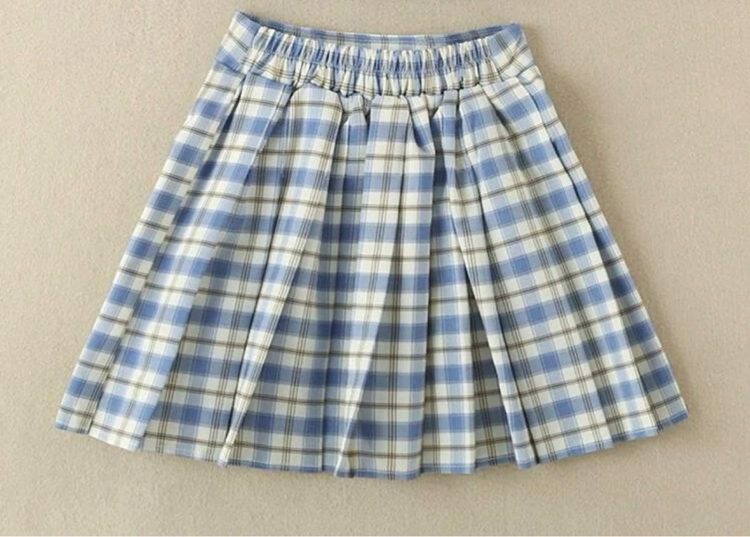 Girls Blue Checkered Pleated Skirt, Babies Kids, Babies Kids