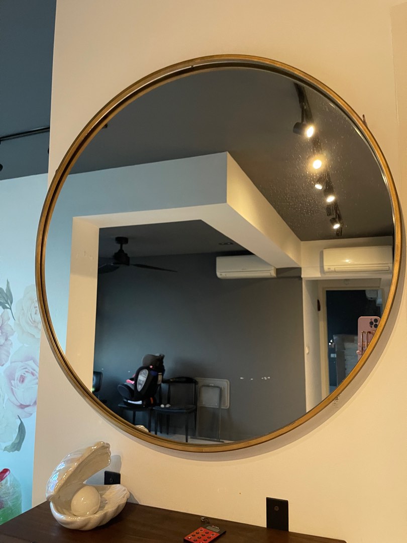 Gold Frame Round Mirror, Furniture &amp; Home Living, Home Decor, Mirrors ...
