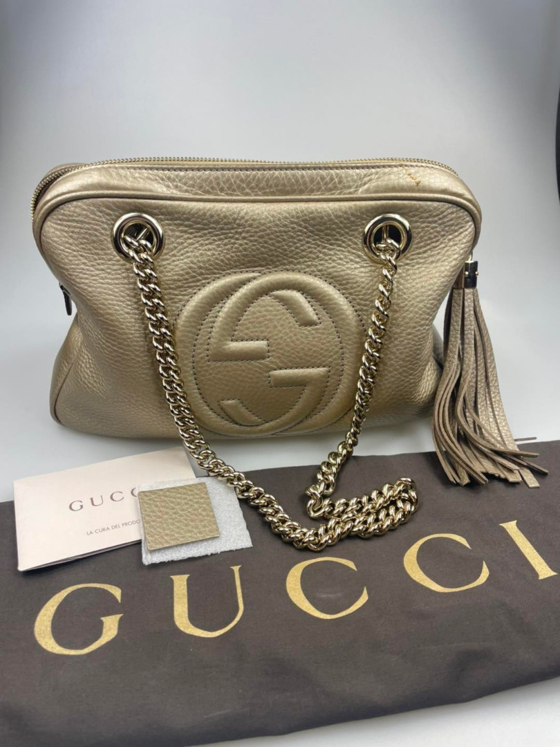 GUCCI Chain Shoulder Bag gold leather color Luxury Bags