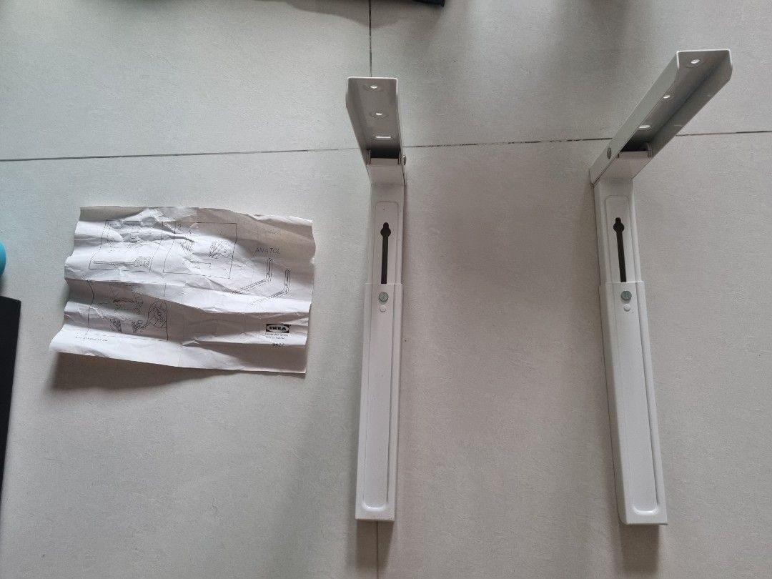 Ikea adjustable bracket (Category: Hooks & Hangers) located in Singapore. Submitted by ducky22 (Listing ID 1209810347, Image 1). Description: Adjustable heavy duty bracket. Supposedly used to mount on my microwave, but decided not to. Screw mounted brackets from Ikea called ANATOL Pm for any enquiries..