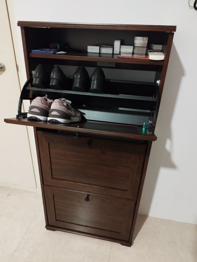 IKEA BRUSALI Shoe cabinet with 3 compartments, brown, 61x30x130 cm