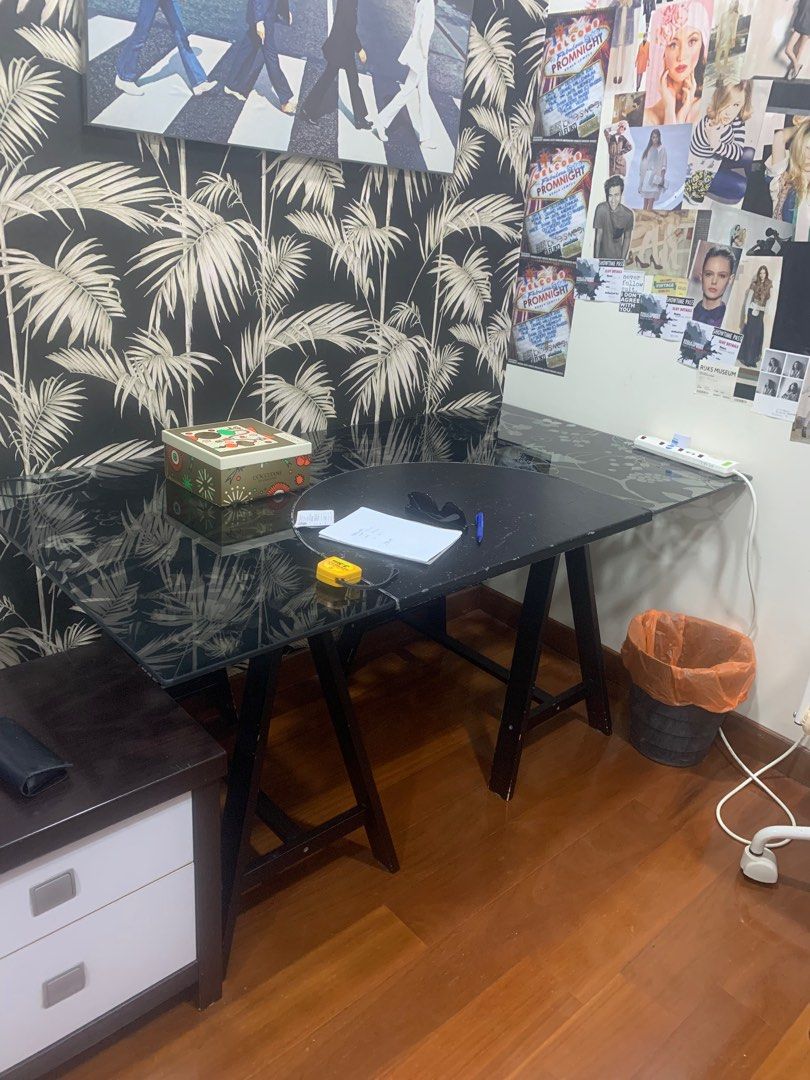 IKEA Glass Study Table, Furniture & Home Living, Furniture, Tables