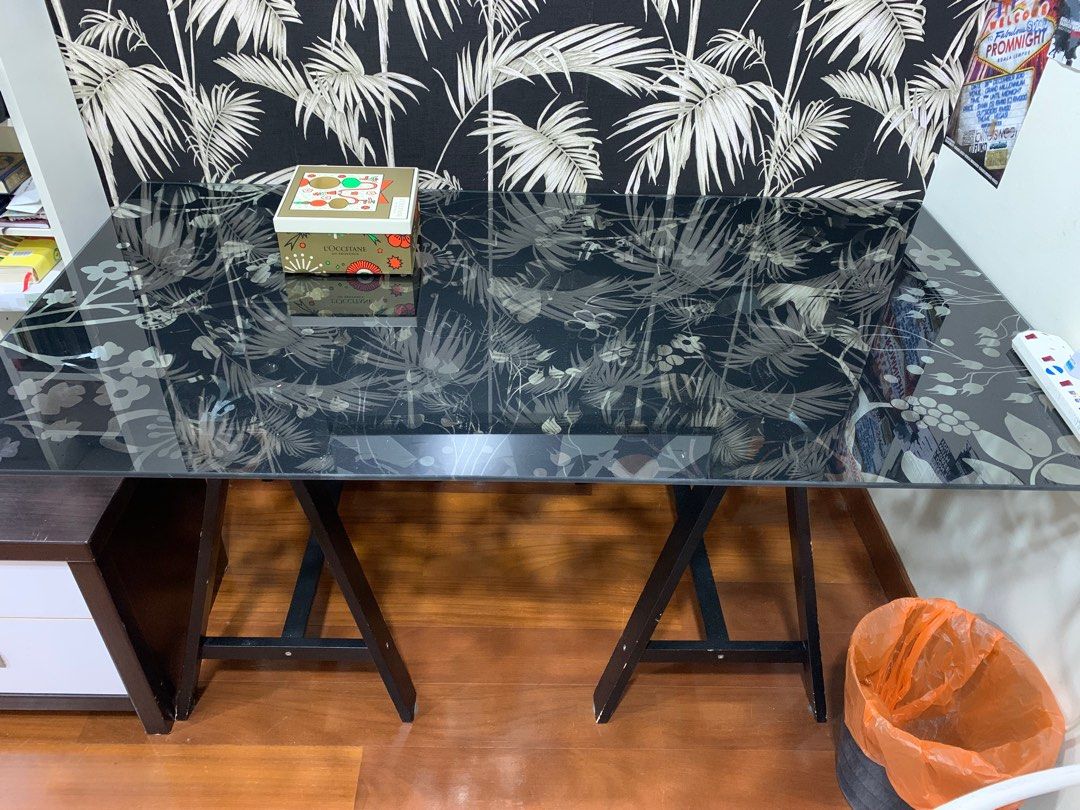 IKEA Glass Study Table, Furniture & Home Living, Furniture, Tables
