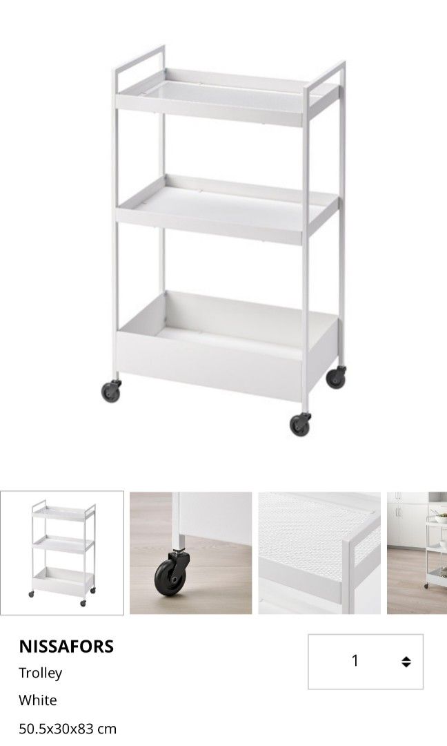 Ikea Nissafors Trolley in white, Furniture & Home Living, Furniture, Shelves, & Racks