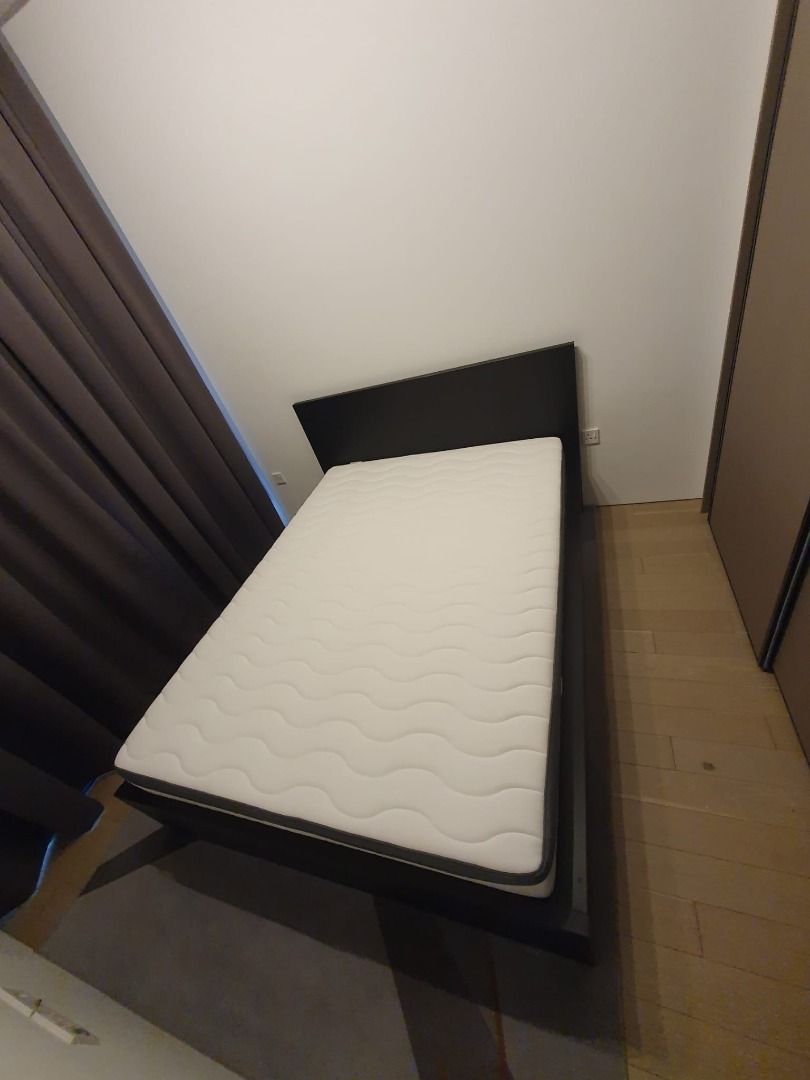 Ikea queen size bed frame with four storage boxes, Furniture & Home