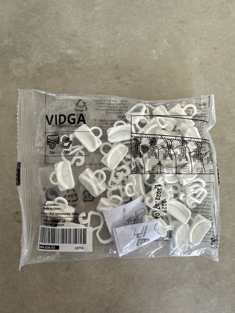 Ikea VIDGA curtain glider and hook, Furniture & Home Living, Home Decor
