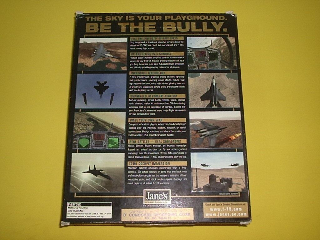 Jane's F-15 Jet Combat Flight Simulator video game (open) (Category: Others) located in Antipolo. Submitted by rlt1870 (Listing ID 1209784681, Image 2). Description: well kept item. complete stuff inside with box. Antipolo Rizal 0943-0616388.