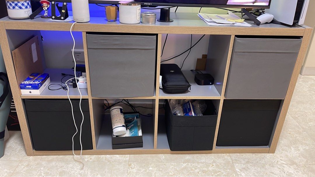 KALLAX Shelving unit, grey/wood effect, 77x147 cm, Furniture & Home