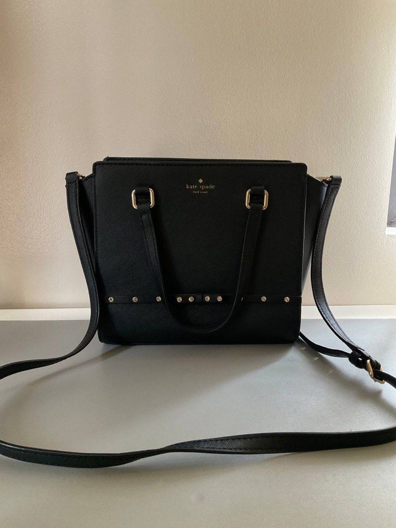 KATE SPADE Black Bow Handbag with Rhinestones, Luxury, Bags & Wallets on  Carousell