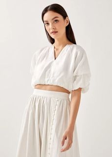 (L) LB LOVEBONITO Love Bonito Saretha Puff Sleeve Crop Blouse - White