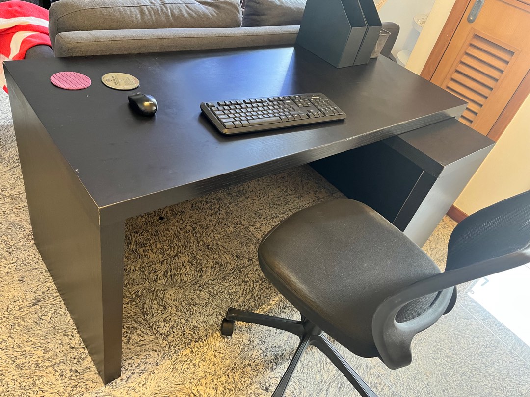 Large sturdy ikea computer desk with pullout & chair, Furniture & Home