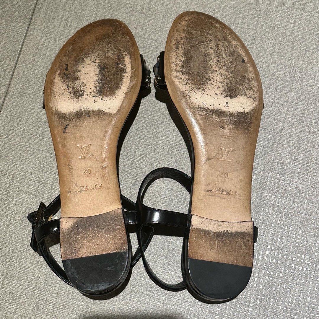 LOUIS VUITTON Brown Leather Strappy Ankle Strap Flat Espadrill Sandals SZ  40