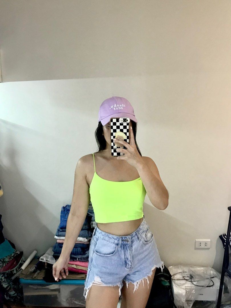Neon strappy crop top discount
