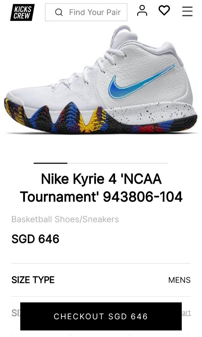 Nike Kyrie 4 'Ncaa Tournament' Rare, Sports Equipment, Sports & Games,  Racket & Ball Sports On Carousell