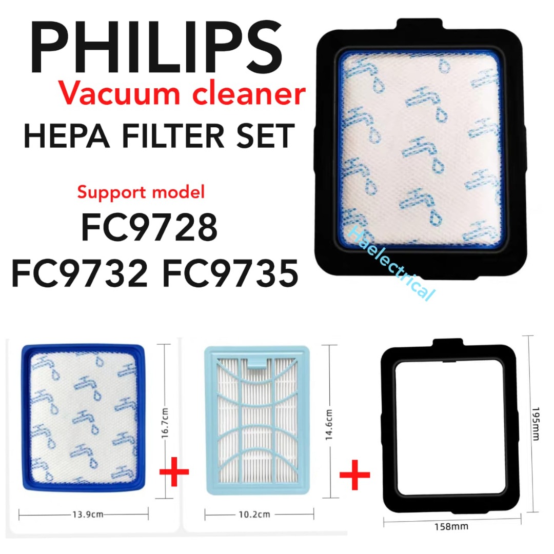 Philips Vacuum Cleaner HEPA Filter Set FC9728 FC9732 FC9735 Replacement