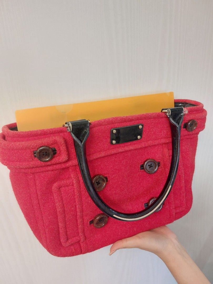 Pre loved Kate Spade Red velvety hand bag can put A4 size file and folder CHEAP