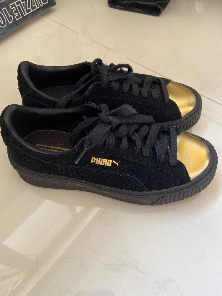 Puma suede platform black gold discount