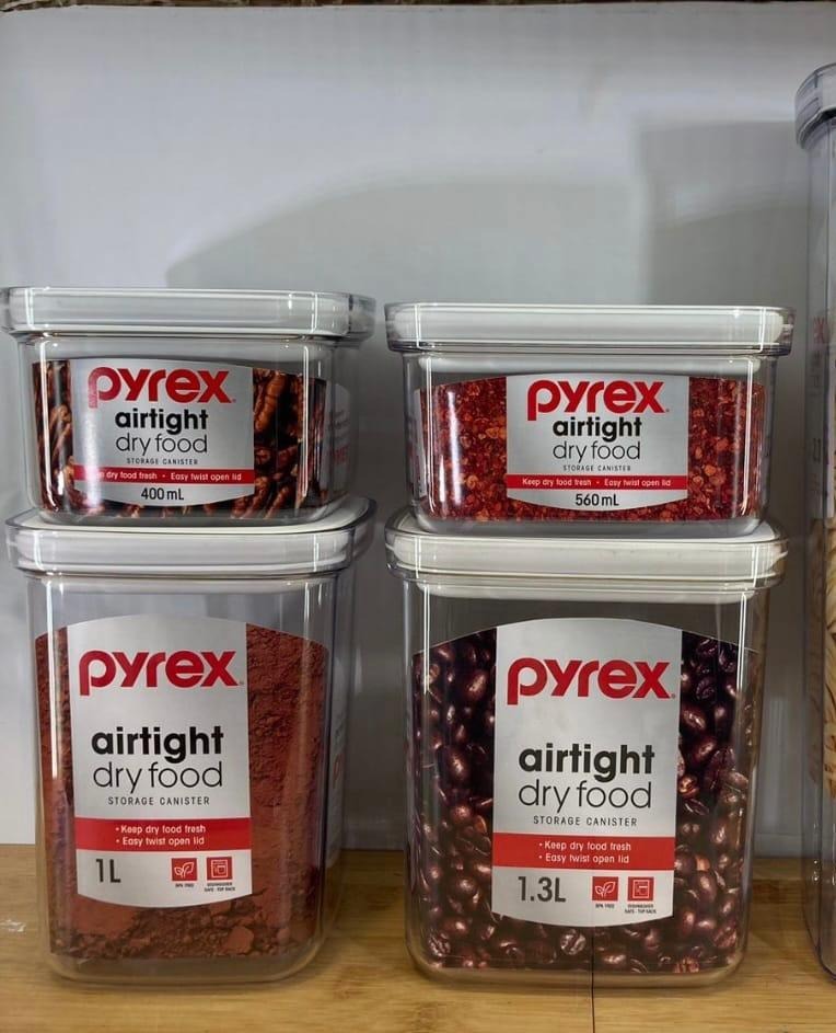 Pyrex Airtight Dry Food Storage Canister (400ml, 560ml, 1L & 1.3L), Furniture & Home Living