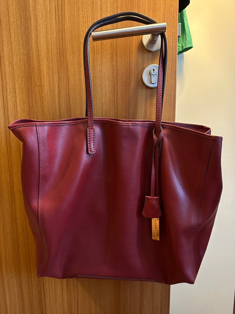 Red leather on sale tote bag