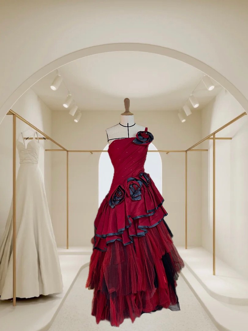 Red Flower Bridal Gown Annual Dinner Hollywood dinner Gala Dinner