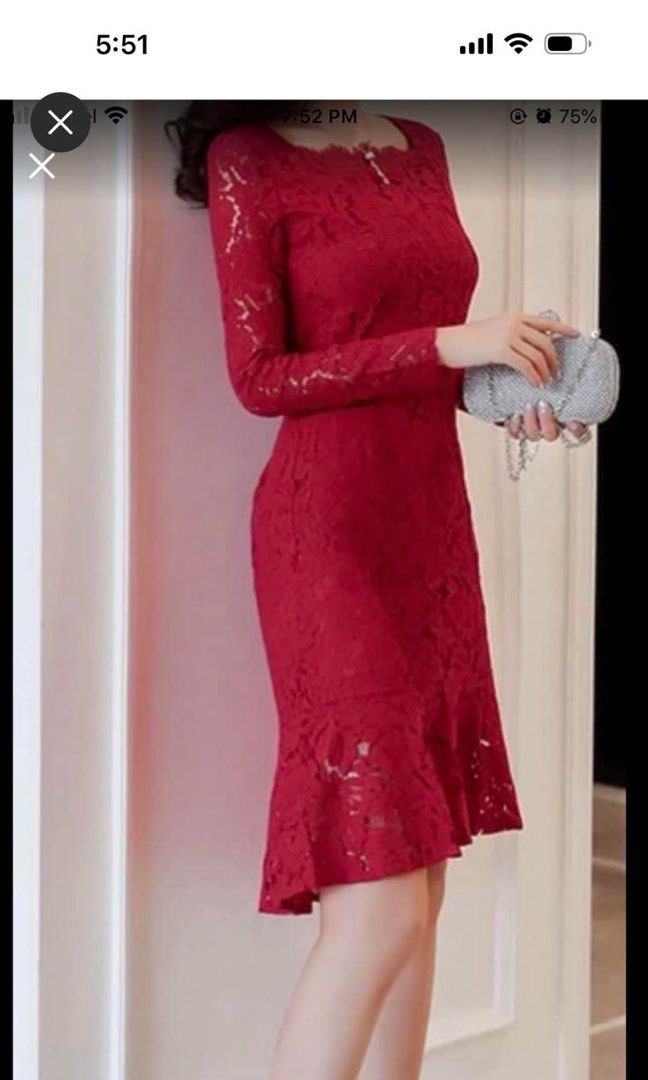 Red lace dress online sale