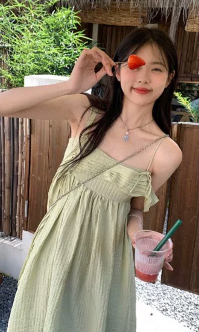 Sage Green Textured Dress, Women's Fashion, Dresses & Sets, Dresses on