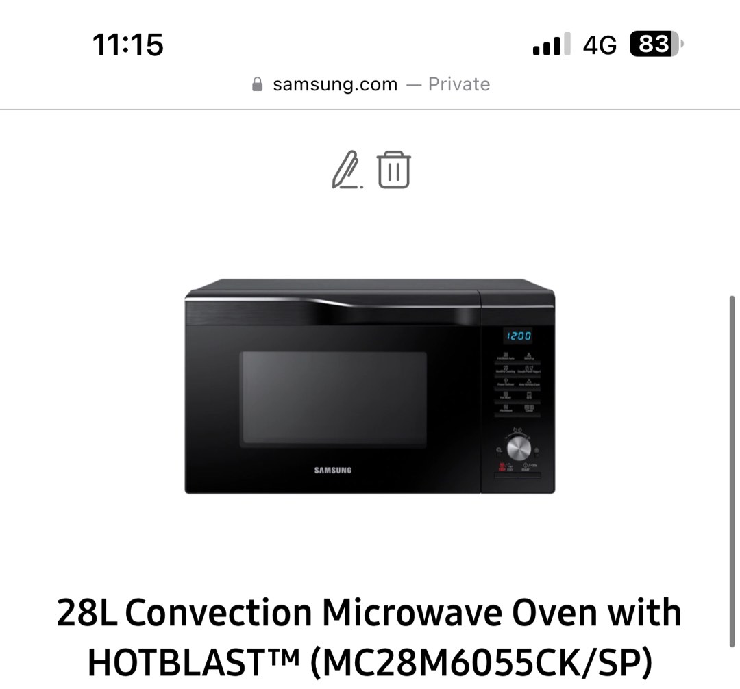 Samsung Microwave Oven 28L MC28M6055CK/SP, TV & Home Appliances