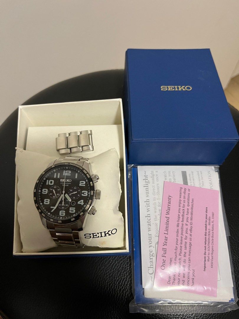 Seiko Sport Solar SSC229 V175-0CG0 Chronograph Stainless Steel, Luxury,  Watches on Carousell