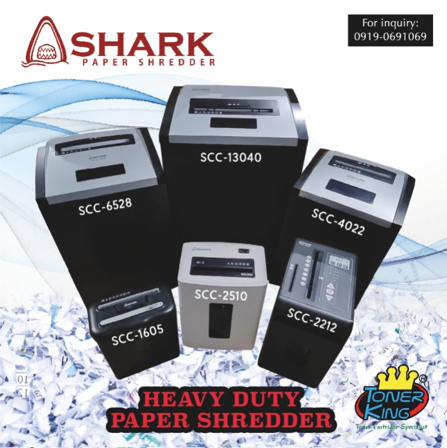 Shark Paper Shredder Machine (Category: Office & Business Technology) located in Caloocan City. Submitted by ktc2020 (Listing ID 1090036701, Image 1). Description: Shark Paper Shredder Machine For your home and office. Digital Led and Touch Panel. Cross Cut and the latest Micro Cut. Bin capacity from 15Liters, 16 L, 22L, 40L, 65L and the largest is 130Liters heavy duty Shredder Machine. Sheet capacity - 5 sheets, 10, 12, 18, 22, 20, 28, 40, 25 sh