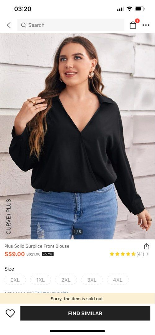 SHEIN CURVE+ Plus Notched Neckline Solid Blouse