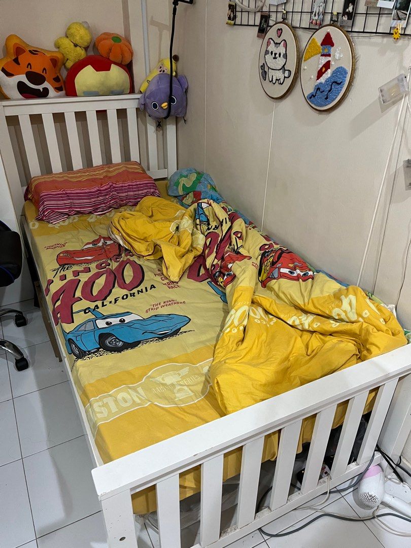 Super single white wooden bed, Furniture & Home Living, Furniture, Bed