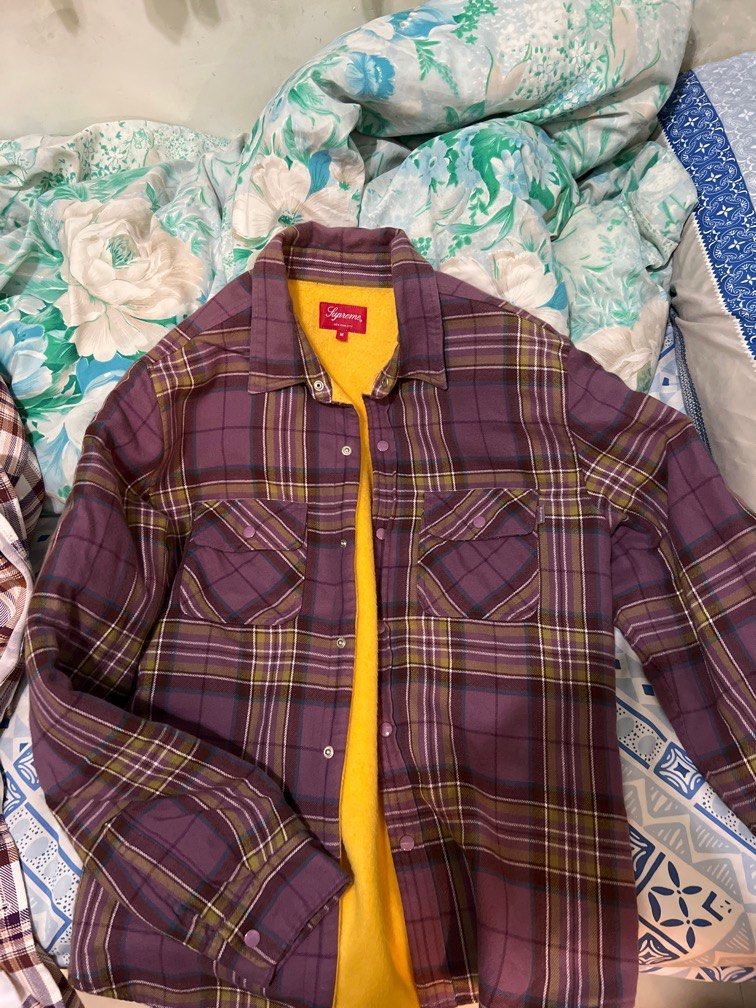 Supreme Pile Lined Plaid Flannel Shirt Dusty Purple Men's - FW18 - US