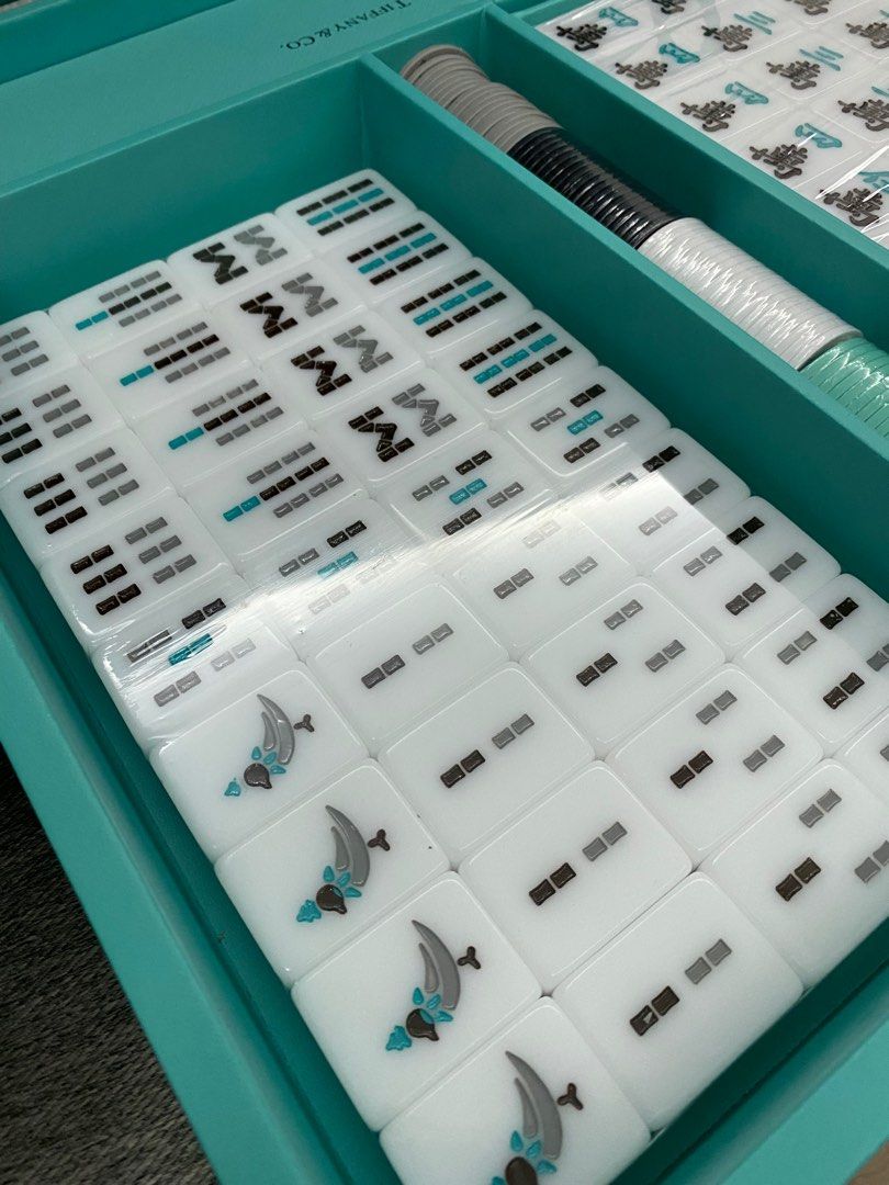 TIFFANY BLUE LEATHER MAHJONG SET, Hobbies & Toys, Toys & Games on Carousell